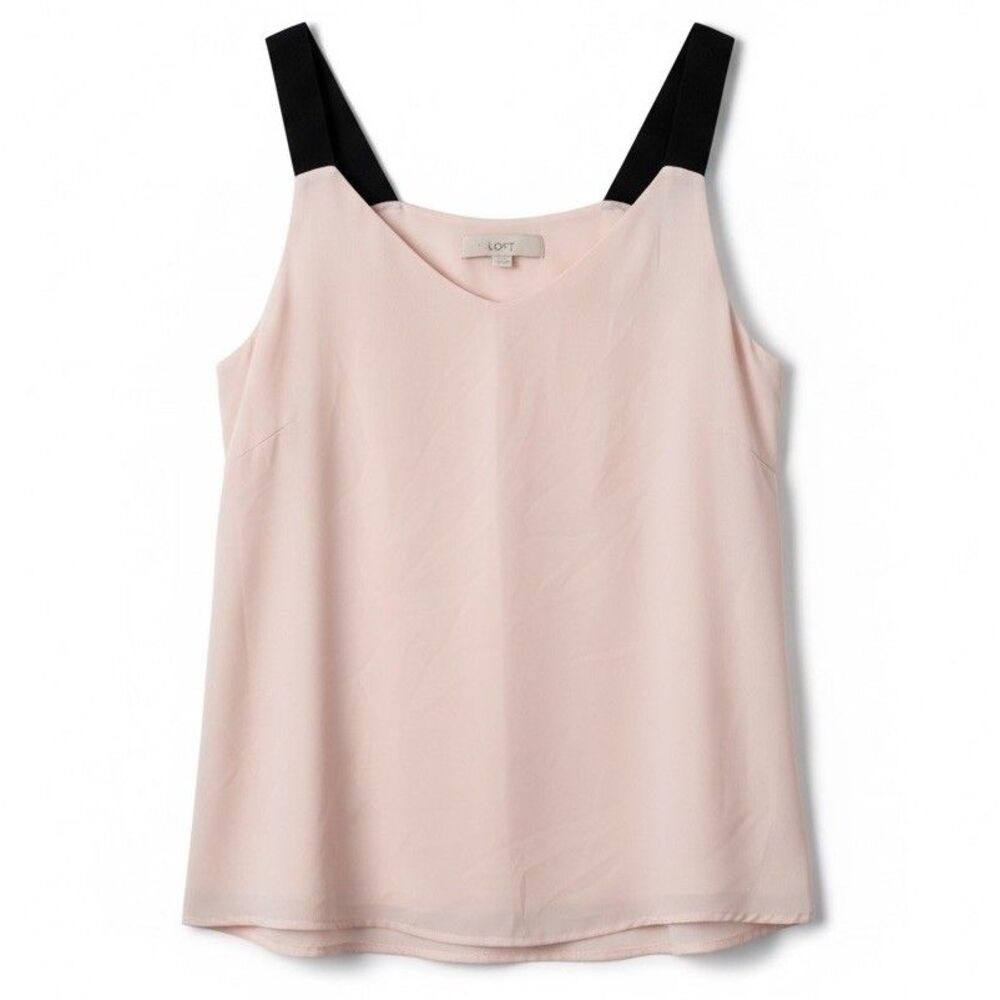 LOFT Pink Strappy Tank Top Black Velvet Straps Layering Cami Size XL